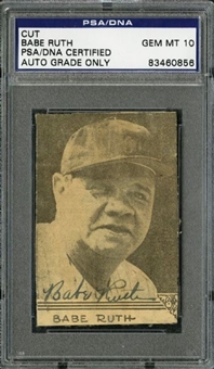Babe Ruth Signed Cut on Newspaper-Type Photo (PSA/DNA GEM MINT 10)
